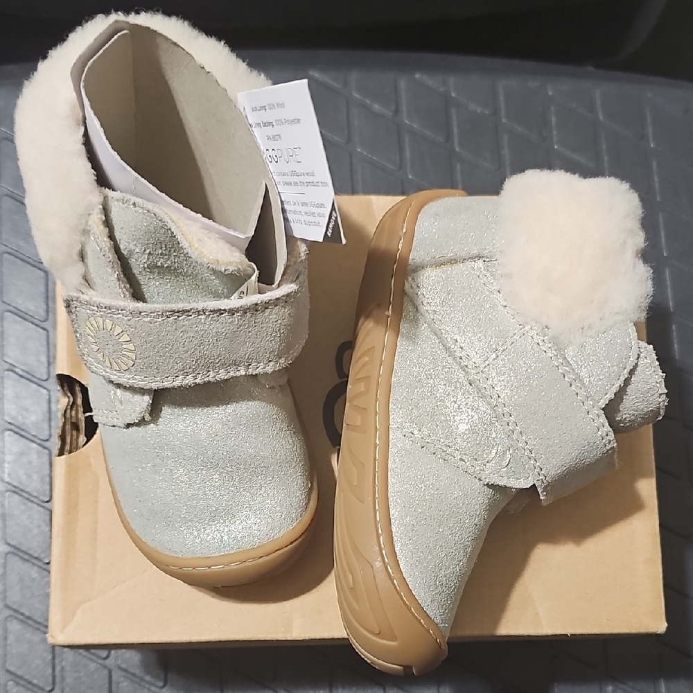 UGG Kids Glittery Cream Boots with Faux Fur